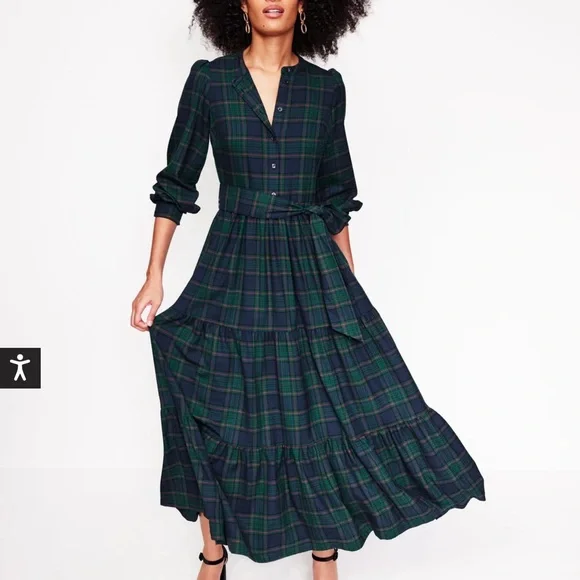 chinese dress ladies Calla Silk Maxi Dress in Tartan Nocciola Xs main image 1